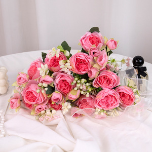 Ramo de peonías y rosas artificiales de seda, alta simulación, decoración para bodas y hogar - Product Image 2