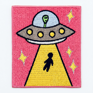 Alien UFO Abduction Eco-Friendly Custom <b>Iron</b>-<b>On</b> Patch Embroidered Canvas <b>Badge</b> for Gifts - Product Image 1