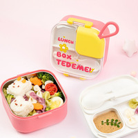 Boîte à bento rectangulaire en acier inoxydable 304 Boîte à lunch créative à double couche avec 2 compartiments et cuillère pour adultes, enfants et tout-petits