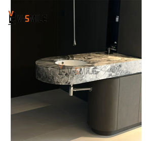 Juego de tocador de baño blanco y gris personalizado Gabinete de baño superior de mármol moderno de lujo con lavabo de cerámica - Product Image 1