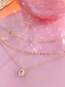 สร้อยคอทองคำ 18K สีเหลืองสองชั้น สไตล์วินเทจทันสมัยจาก Xinfly ประดับด้วยเพชรและไพลินสีชมพู เหมาะสำหรับเป็นสร้อยหมั้น - Product Image 3