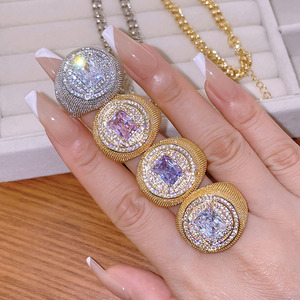 Nhà Máy Đồ Trang Sức Giá Brass Mạ Vàng Bling Vuông Cắt CZ Kim Cương Đồ Trang Sức Thời Trang Lớn Nhẫn Cho Phụ Nữ - Product Image 3