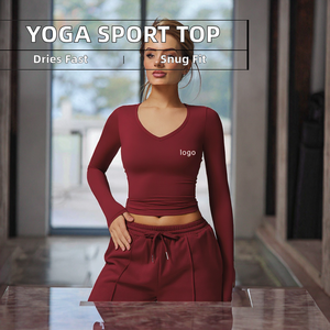 Hauts de sport pour femmes à col rond, manches longues, respirants, à séchage rapide, extensibles, pour l'entraînement, le yoga, la salle de sport, la course à pied, t-shirts courts - Product Image 2