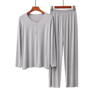 Pigiama da uomo modale personalizzato di alta qualità Set da 2 pezzi O collo confortevole accogliente manica lunga Lounge Wear pigiama Modal pigiameria da uomo - Product Image 3