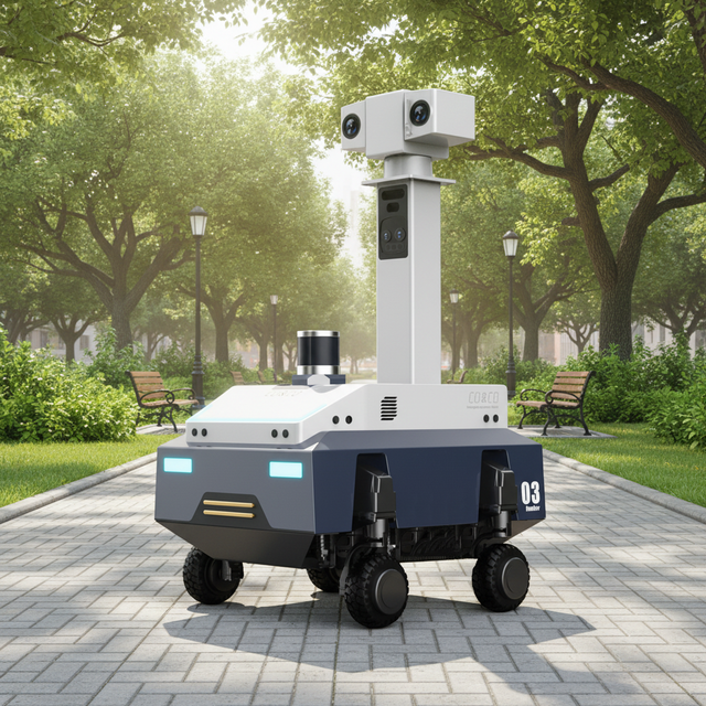 Outdoor AI Inspection Robot Facial Intruder Recognition 360 Camera Night Vision IP64 Weatherproof App-Controlled Autonomous