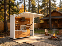 Cuisine extérieure modulaire ignifuge et écologique avec grill et évier, cuisine conteneur portable, pod BBQ multifonctionnel