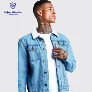 Haute qualité col borg ordinaire bleu denim veste en gros coupe ajustée - Product Image 2