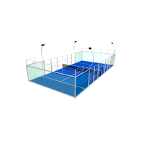 Terrain de padel panoramique extérieur 20x10m, structure en acier galvanisé robuste, verre trempé 12mm, revêtement sportif, ensemble complet 8 pièces 200W