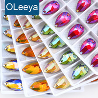 Oleeya Top qualité verre 5A brillant cristal strass larme Flatback coudre sur des pierres pour accessoire de vêtement