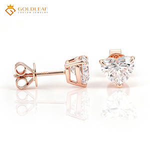Boucles d'oreilles clous en or 14 carats avec diamants de laboratoire taille cœur, certifiés IGI, couleur D, pureté VVS, pour femme - Product Image 3