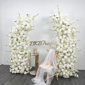 DKB Arch056 Papular White Rose y Baby Breath Artificial Silk Rose Wedding Arch Flower Decor para boda - Product Image 3