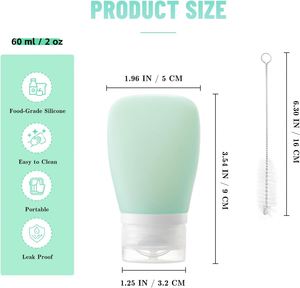 Squeeze Salad Dressing <b>Bottles</b> 2oz/60ml Silicone Screw Cap Leak Proof Reusable Cleaning <b>Brush</b> for Cooking Travel Home - Product Image 2