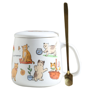 Mug en céramique pour animaux de compagnie, chien et chat mignons, avec couvercle et cuillère, résistant aux hautes températures, pour couple - Product Image 5