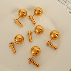 Stud Earrings Ball Shape Gold Plated 18k <b>Titanium</b> Steel Geometric Design Fashion Jewelry - Product Image 3