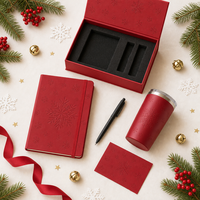 Carnet A5 personnalisé en papier gaufré rouge vif avec logo, reliure cousue, 80 feuilles, stylo, gobelet et boîte à cartes