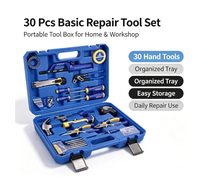Kit de Herramientas Manuales Multifuncional de 30 Piezas, Caja de Plástico Portátil, Herramientas Manuales para Uso Doméstico y en Taller