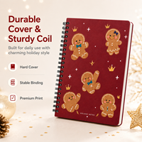 Cuaderno Espiral de Tapa Dura con Diseño de Galleta de Jengibre Navideña, Premium, al por Mayor, A5, Páginas Rayadas, Encuadernación de Doble Espiral, Regalo Navideño y Diario