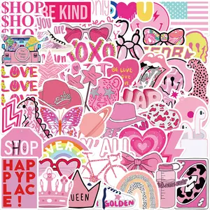 50 Buah Kartun Kawaii Pink Graffiti Stiker untuk Anak Perempuan Laptop Notebook Botol Telepon Lucu Tahan Air Label Pak