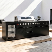 Cuisine extérieure moderne, luxueuse et haut de gamme, barbecue au gaz en acier inoxydable 8 brûleurs, gril Teppanyaki, réfrigérateur, allumage électronique, CE