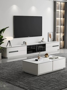 Support <span class=keywords><strong>TV</strong></span> carré en bois et marbre moderne de luxe et ensemble de table basse tiroirs multifonctions de salon meubles design décor 2025 - Product Image 6