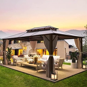 Pergola Bioclimatica 3x3m con Tetto Rigido in Policarbonato a Doppia Copertura Ventilata, Gazebo da Giardino con Grondaie e Zanzariera - Product Image 1