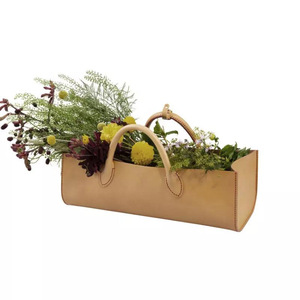 New Design Decoration Outdoor Flower Pot Holder Organizer Tool Bag Leather <strong>Trug</strong> <strong>Gardening</strong> Tools Flower Picking Storage Basket - Product Image 3