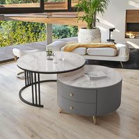 Ensemble de tables basses modernes de luxe en pierre frittée, rondes et gigognes, pour salon et appartement