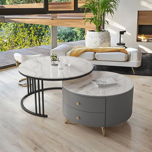 Sang trọng hiện đại nối dài kim loại vòng đá trắng Bàn cà phê phòng khách đồ nội thất thiết lập cho mục sử dụng - Product Image 4