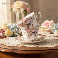 Ensemble tasse et soucoupe en porcelaine personnalisée, style européen, élégant, floral, plaqué or, isolé, résistant à la chaleur