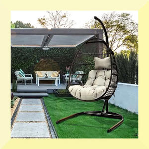 Fauteuil suspendu en rotin de haute qualité pour l'extérieur, chaise balançoire en forme d'œuf pour le jardin, avec coussin de siège - Product Image 1