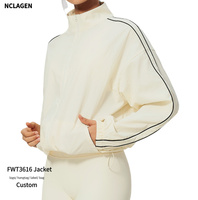 NCLAGEN Veste de sport pour femme à blocs de couleur, manches longues, col montant, fermeture éclair, légère, séchage rapide, veste de survêtement
