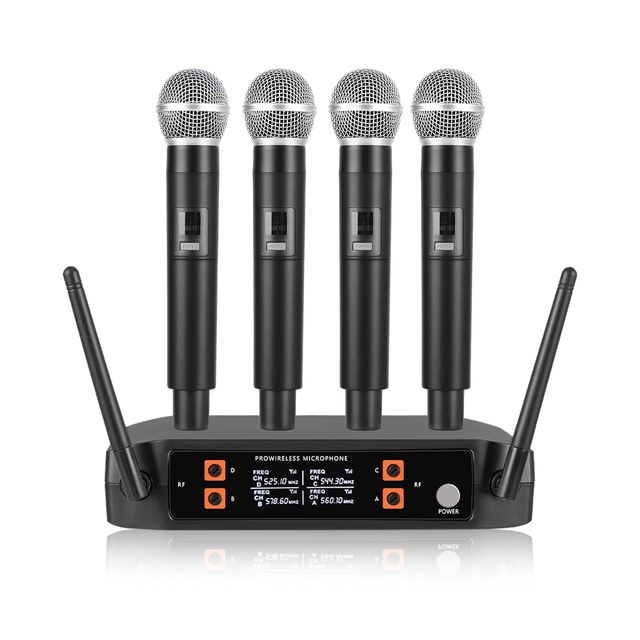 High-end Professional Wireless Microphone System, Including 4 Plastic-constructed Handheld Microphones, Suitable for Studios