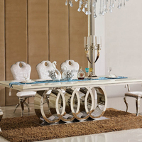Ensemble de salle à manger contemporain en marbre pour 6-8 personnes, idéal pour la maison, la salle à manger, l'appartement, l'hôtel, les mariages et les banquets.