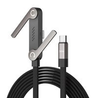 Cable USB C a USB C de 240W con Carga Rápida PD, Cable Trenzado Tipo-C con Soporte para Teléfono Ajustable de 360 Grados Integrado para Laptop y Teléfono