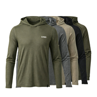 T-shirt tactique à capuche pour homme, à séchage rapide, manches longues, pour la chasse et la randonnée en extérieur, protection solaire, logo personnalisable