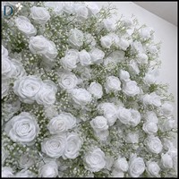 Dinding Bunga Sutra Buatan Mawar Putih & Gypsophila 120x240cm Panel Bunga 3D untuk Dekorasi Pesta Pernikahan Toko