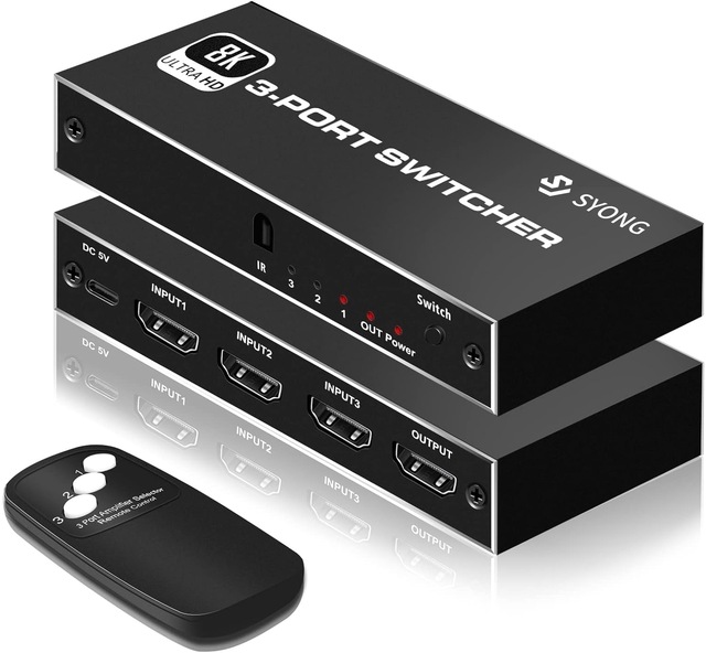 SYONG Smart 8K 4K 144Hz 2.1 hdmi Hub Switch and Splitter Converter Video 48Gbps 4k Box 3 in 1 Out 3 Ports 3x1 hdmi 2.1 Switcher