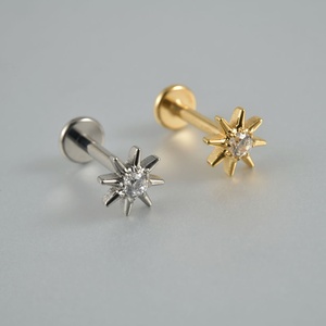 ASTM F136 G23 <b>Titanium</b> Threadless 16G Sparkling Cubic Zirconia North Star Stud Earring Labret <b>Ring</b> Piercing Jewelry for Party - Product Image 5