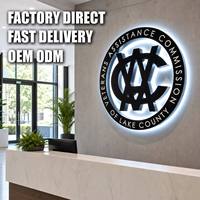 Enseigne en lettres miroir dorées, logo personnalisé Halo Lit en acier inoxydable brossé pour la signalisation murale du hall et de la réception de l'entreprise