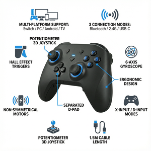 Manette de <span class=keywords><strong>jeu</strong></span> sans fil YJT-CJP2030 2,4 GHz avec joystick, bouton turbo, volant de <span class=keywords><strong>jeu</strong></span> pour PC <span class=keywords><strong>Steam</strong></span> <span class=keywords><strong>Deck</strong></span> Android/iOS - Product Image 5