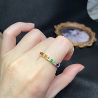 Bague de luxe en argent sterling 925 OEM ODM avec saphir naturel fantaisie coloré pour femme, cadeau de fiançailles ou d'anniversaire