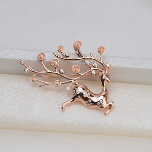 Broche pendentif cerf 2-en-1 en argent sterling S925, plateau vide pour perle DIY, broche à breloque en or blanc et or rose pour cadeau de bijoux - Product Image 2