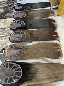 Cabello humano recto europeo Remy de 16 pulgadas con base de seda completa y flequillo para mujer en stock - Product Image 2