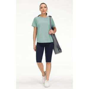 FOXA T-shirt de yoga à manches courtes pour femme, col rond, asymétrique, respirant, haut de sport - Product Image 6
