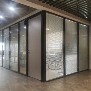 Divisor de parede de escritório, tela completa de vidro alta para parede com 4 painéis com partição dobrável de porta encaixe de parede