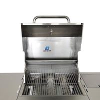 Barbecue à gaz en acier inoxydable noir 430 avec four à poulet rotatif, chariot de cuisine extérieure, cuisinière à gaz GPL et armoire de fumoir