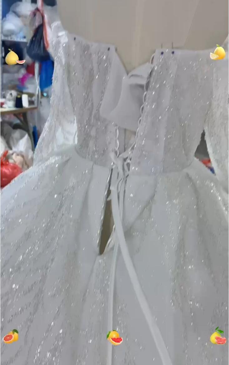 wedding dress princesses long sleeve off shoulder one side