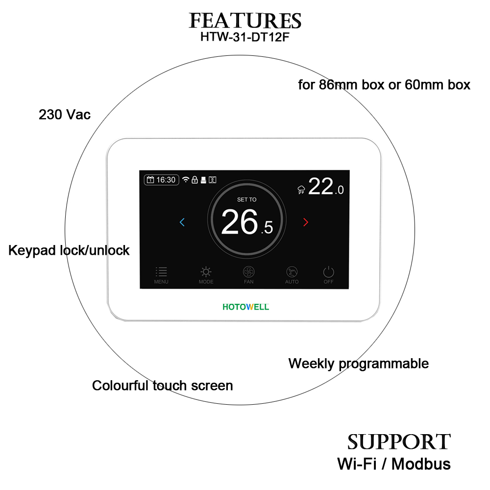 Voltage Customization Fan Coil Thermostat Temperature Controller TFT