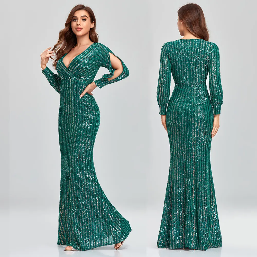 High quality Stretching sequin bride mother dresses elegant prom evening dresses party green prom dress