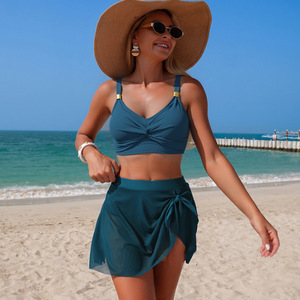 Conjunto de Bikini de Dos Piezas para Mujer, Cintura Alta, Diseño Cruzado, Halter, Traje de Baño, Color Sólido, Negro, Verde Militar, Azul Rey - Product Image 2